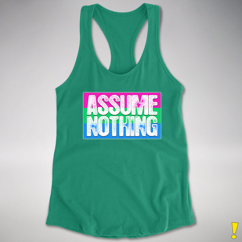 Assume Nothing Polysexual Pride Flag Racerback Tank - Kelly Green